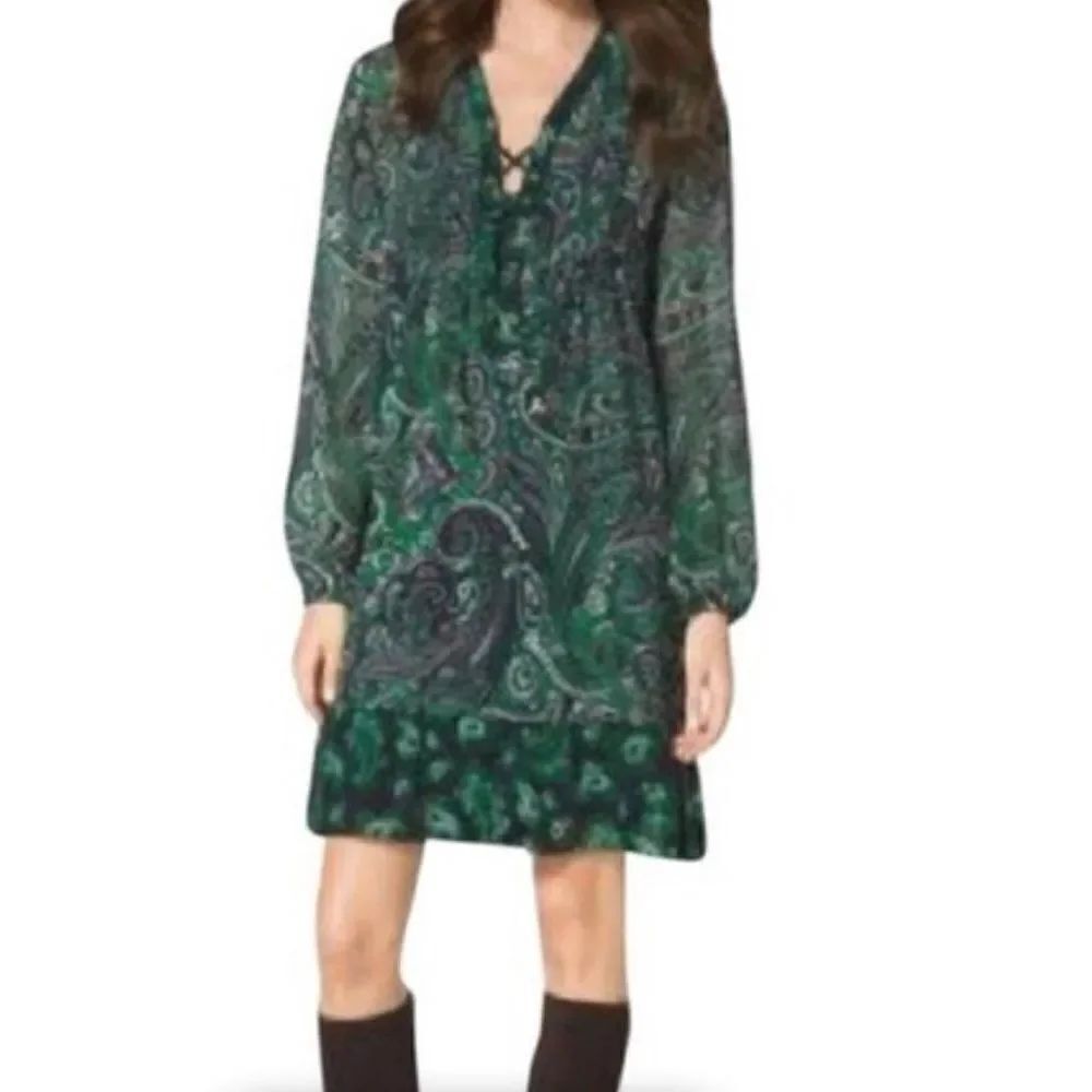 MICHAEL Michael Kors Multicolored Long Sleeve Paisley Shift Dress Size XXS